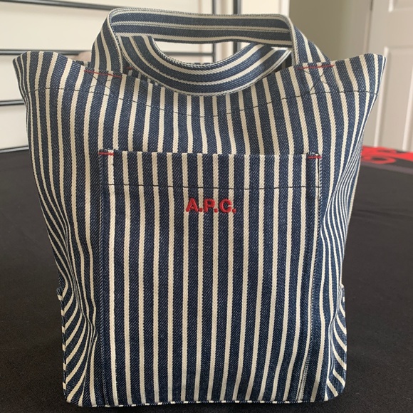 A.P.C. Navy & Off-White Thais Mini Tote - Picture 1 of 12